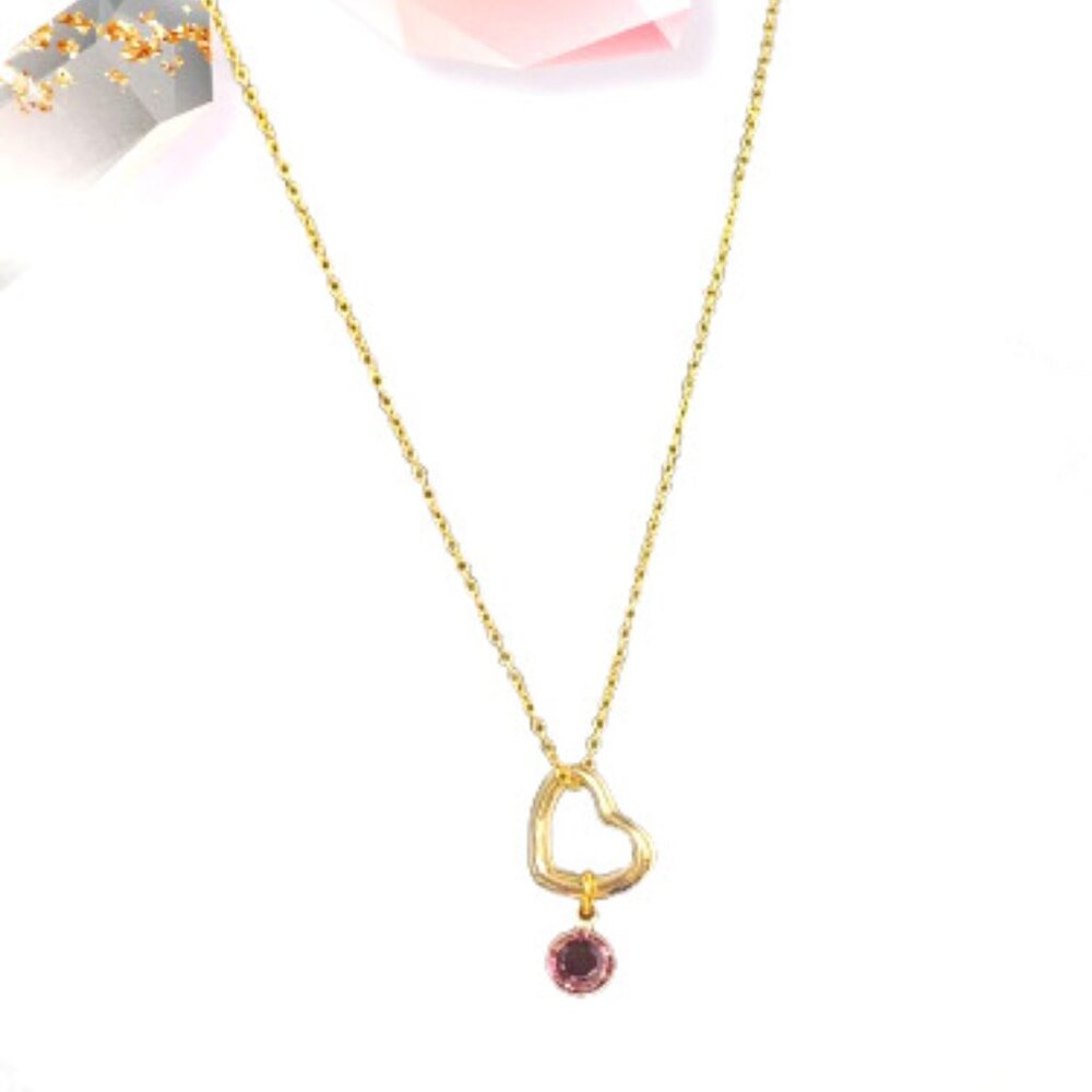 Gold Plated Antique Vintage Heart with True Amethyst Gold Plated Charm NWT